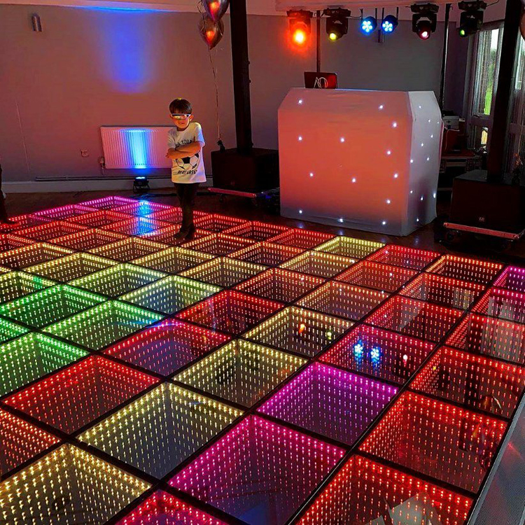 Baldosas de luz de baile 3D iluminadas para bodas en escenario de discoteca interior
