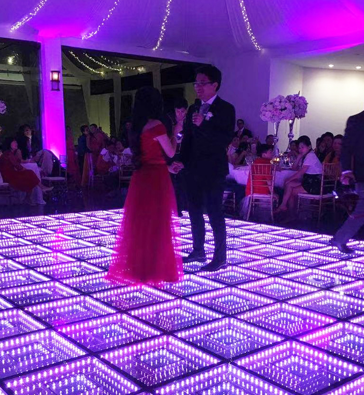 2022 vidrio templado portátil Led espejo infinito 3D escenario boda pista de baile